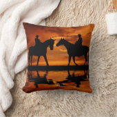 Western Sunset Horseback Riding cowboy silhouette Kussen (Deken)