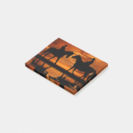 Western Sunset Horseback Riding cowboy silhouette Post-it® Notes (Schuin)