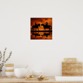 Western Sunset Horseback Riding cowboy silhouette Poster (Keuken)