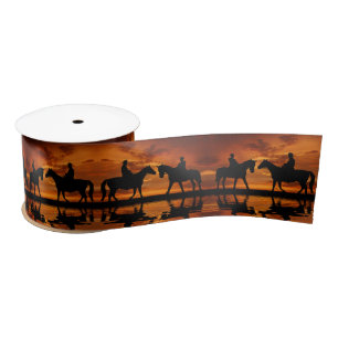 Western Sunset Horseback Riding cowboy silhouette Satijnen Lint