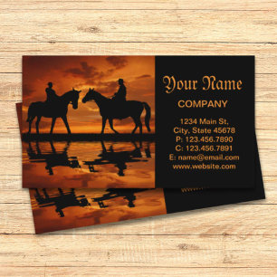 Western Sunset Horseback Riding cowboy silhouette Visitekaartje