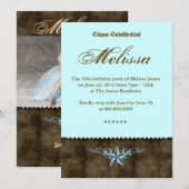 Western Sweet 16 Invitation Blue Star Brown Kaart (Voorkant / Achterkant)