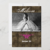 Western Sweet 16 Invitation Pink Star Brown Kaart (Achterkant)