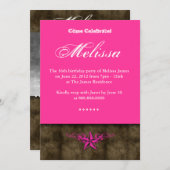 Western Sweet 16 Invitation Pink Star Brown Kaart (Voorkant / Achterkant)