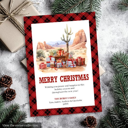 Western Tartan Plaid Rustic Christmas Card Feestdagenkaart