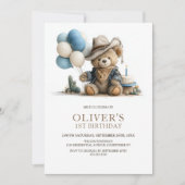 Western Teddy Bear 1st Birthday Party Invitation Kaart (Voorkant)