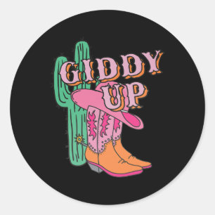 Western Texas Giddy Up Cowgirl Cowboy Boots Cactus Ronde Sticker