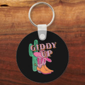 Western Texas Giddy Up Cowgirl Cowboy Boots Cactus Sleutelhanger (Voorkant)