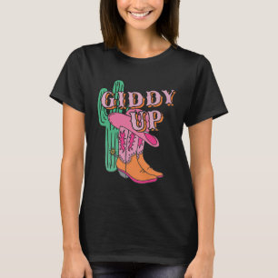 Western Texas Giddy Up Cowgirl Cowboy Boots Cactus T-shirt