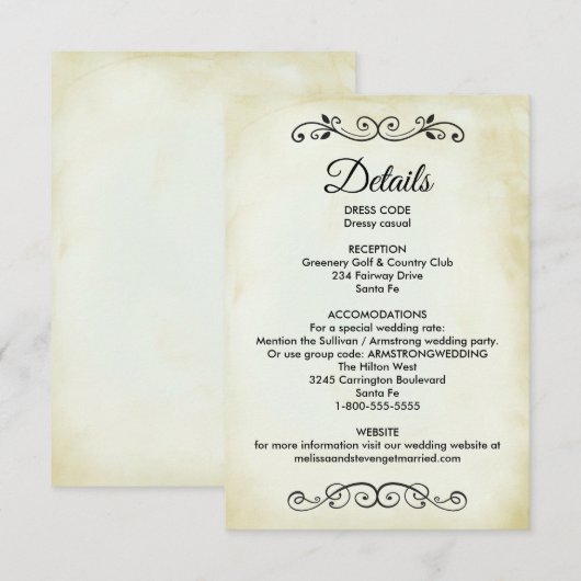 Western thema bruiloft details behuizing Kaart (Voorkant / Achterkant)