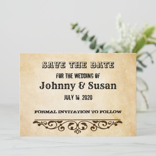 Western Thema Bruiloft Save the Date Kaart (Staand voorkant)