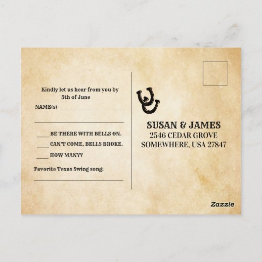Western thema bruiloft uitnodiging RSVP-kaart (Achterkant)