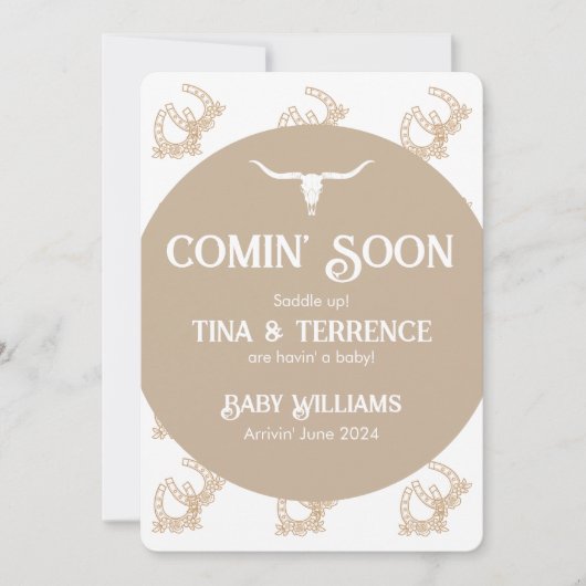 Western thema Comin' Soon Pregnancy Announcement Save The Date (Voorkant)