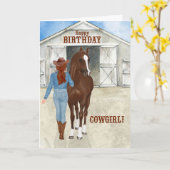 Western thema Cowgirl Birthday Kaart (Gele Bloem)