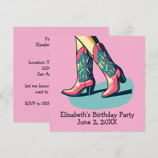 Western Thema Cowgirl Boots Meisje Verjaardagsfees Kaart (Voorkant / Achterkant)