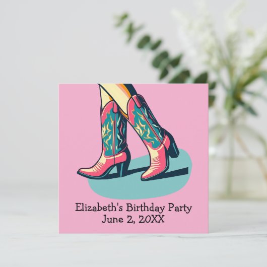 Western Thema Cowgirl Boots Meisje Verjaardagsfees Kaart (Staand voorkant)
