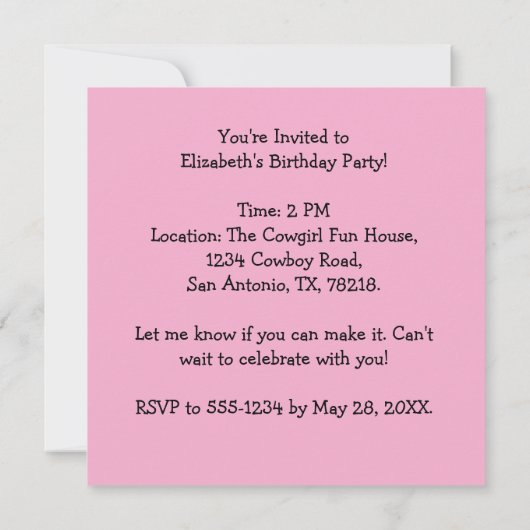 Western Thema Cowgirl Boots Meisje Verjaardagsfees Kaart (Achterkant)