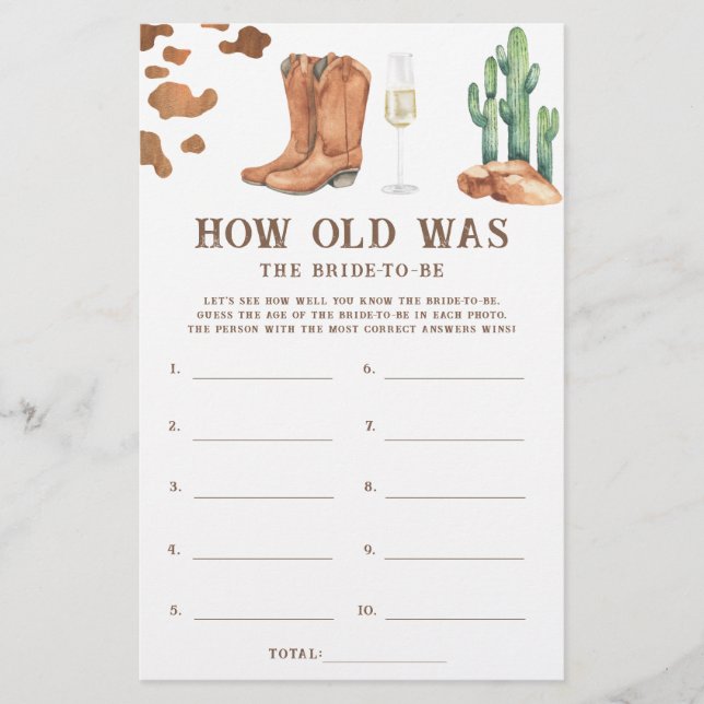 Western thema Hoe oud was de bruid om te spelen (Voorkant)