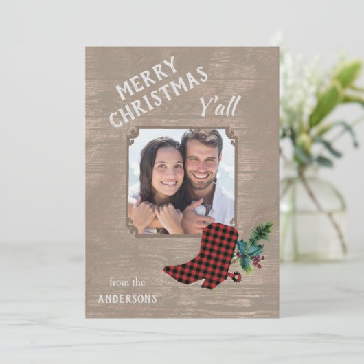 Western thema hout en roet Kerstmis Feestdagenkaart (Staand voorkant)