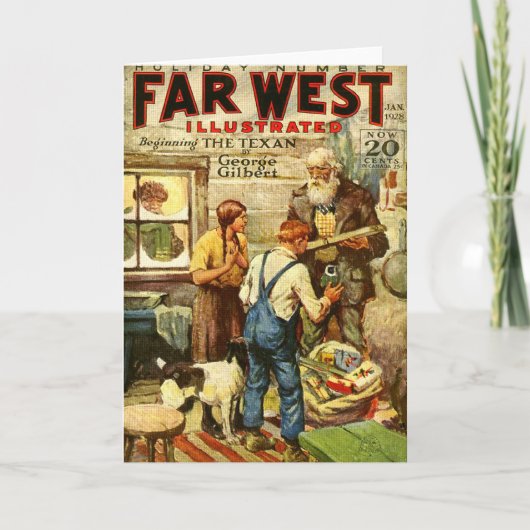 Western-thema Kerst 1928 Feestdagen Kaart (Voorkant)