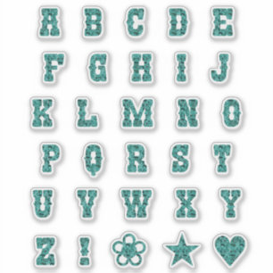 Western thema Lettertype Blauwgroen Paisley Alphab Sticker