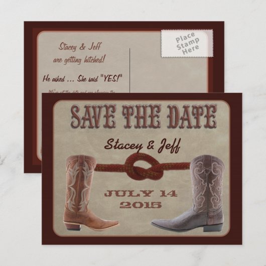 Western thema "Save the date" briefkaart (Voorkant / Achterkant)