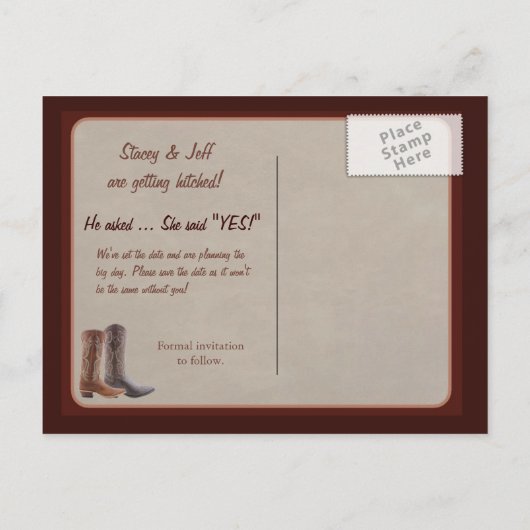 Western thema "Save the date" briefkaart (Achterkant)