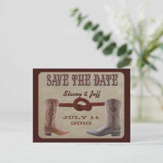 Western thema "Save the date" briefkaart (Staand voorkant)