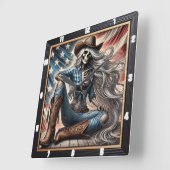 Western-thema skelet met Pet en laarzen Vierkante Klok (Hoek)