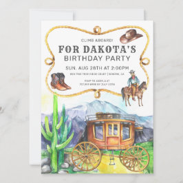 Western thema Stagecoach Cowboy Birthday Party Kaart
