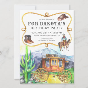 Western thema Stagecoach Cowboy Birthday Party Kaart