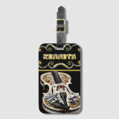 Western thema vioolontwerp in gouden elegantie bagagelabel (Voorkant (verticaal))