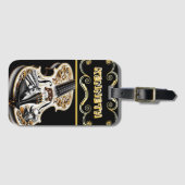 Western thema vioolontwerp in gouden elegantie bagagelabel (Voorkant (horizontaal))