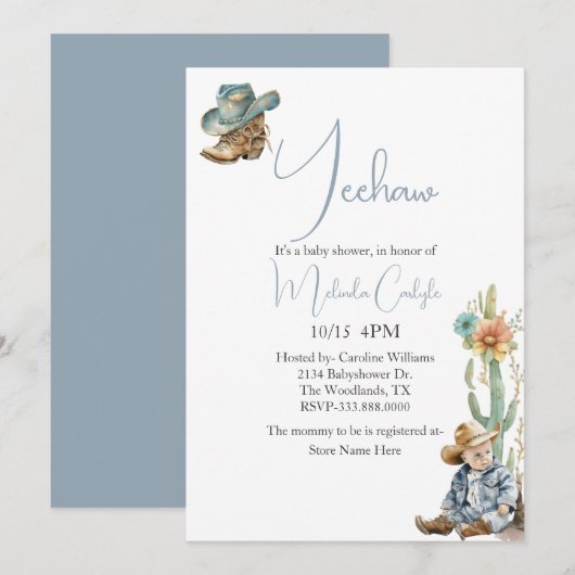 Western Theme Boy Baby shower Kaart (Voorkant / Achterkant)