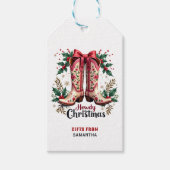 Western Theme Howdy Christmas Cowgirl Boots Cadeaulabel (Voorkant)