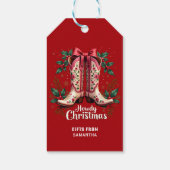 Western Theme Howdy Christmas Cowgirl Boots Cadeaulabel (Achterkant)
