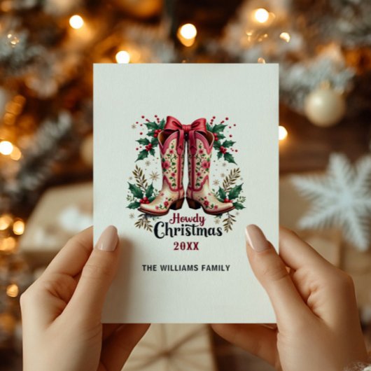 Western Theme Howdy Christmas Cowgirl Boots Feestdagenkaart