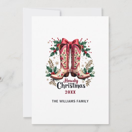 Western Theme Howdy Christmas Cowgirl Boots Feestdagenkaart (Voorkant)
