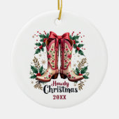 Western Theme Howdy Christmas Cowgirl Boots Keramisch Ornament (Voorkant)
