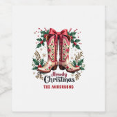 Western Theme Howdy Christmas Cowgirl Boots Wijn Etiket (Enkel label)