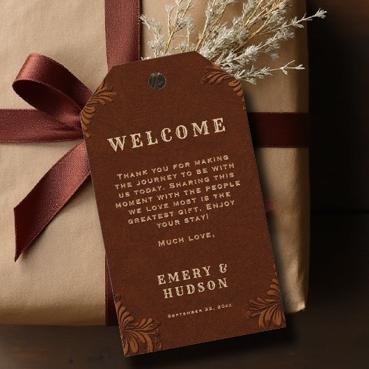Western Tooled Rustic Terracotta Cream Wedding Cadeaulabel