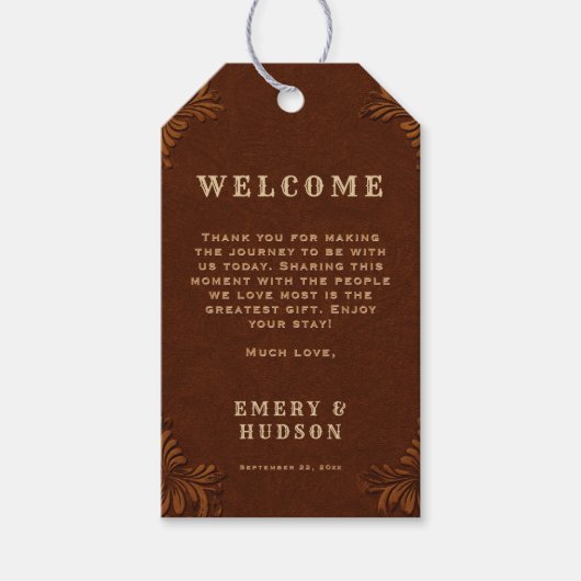 Western Tooled Rustic Terracotta Cream Wedding Cadeaulabel (Voorkant)