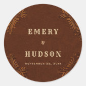 Western Tooled Rustic Terracotta Cream Wedding Ronde Sticker (Voorkant)