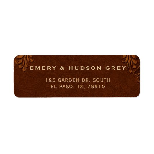 Western Tooled Rustic Terracotta Elegant Wedding Etiket (Voorkant)