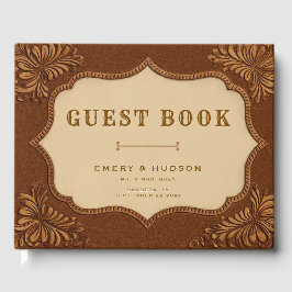 Western Tooled Rustic Terracotta Elegant Wedding Gastenboek