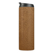 Western Tooled Suede Leather Print Thermal Tumbler Thermosbeker (Geroteerd rechts)