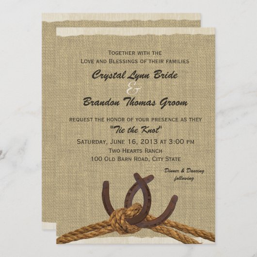 Western touw en Hoefijzers bruiloft Kaart (Voorkant / Achterkant)