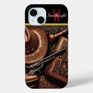Western Trio: Pet, laarzen, Revolver iPhone 15 Case