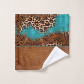 Western Turquoise Glitter Flourish Leather Leopard Bad Handdoek (Wasdoekje)