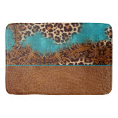 Western Turquoise Glitter Flourish Leather Leopard Badmat (Voorkant)